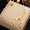 Anklet Gold Plated Butterflies and Bead Droplets