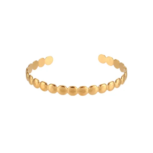 Bangle Gold Plated Smooth Rounded Ellipse Stainless Steel 18K Gold Plated Bracelet - Image 6