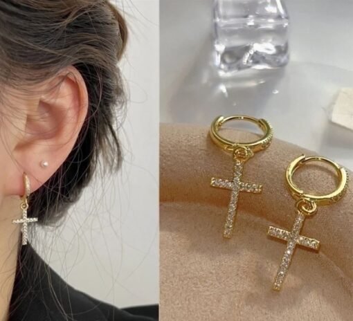 Earrings Gold Plated Cross