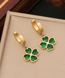 Earrings Four Leaf Clover Gold Plated